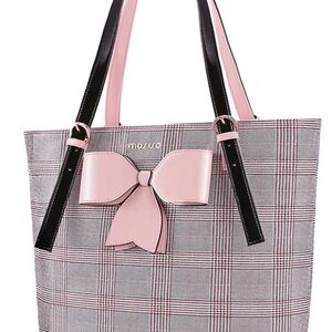 Gray and Pink Plaid Tote with bow